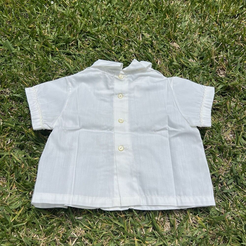 Toddle Tyke White button up – Embroidere – 11- 16 lbs – Vintage 70s